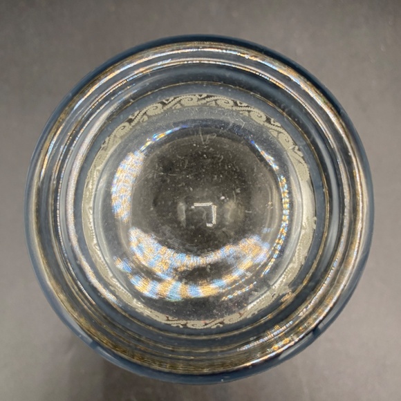 Hazel Atlas Rocks Glasses "ATC41" matt blue & white silver rim 8oz VTG 1960's - Picture 6 of 6